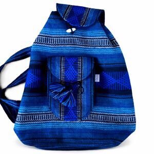 Handmade Mexican Backpack Day Bag  Utility Blue Teal Semi-Large